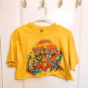 Yellow cropped Marvel T shirt